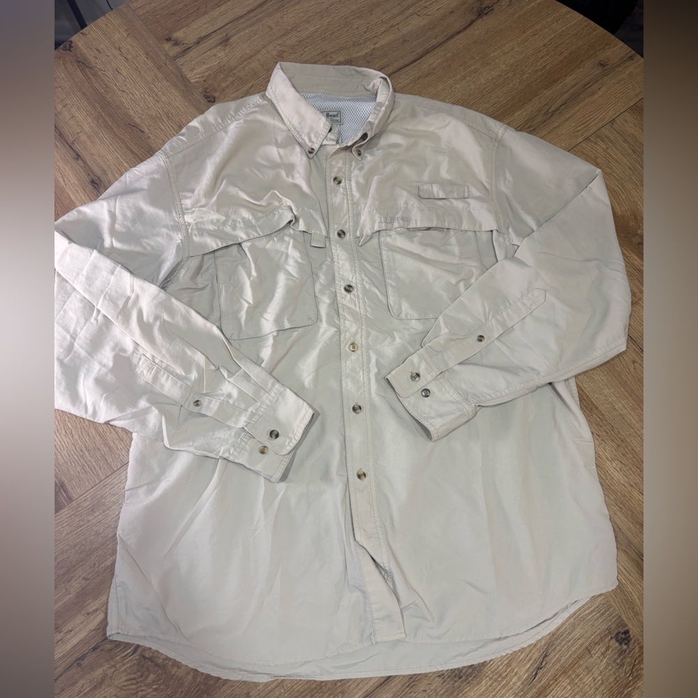 L.L. Bean Men's Light Beige Button-Up Field Shirt Jacket
